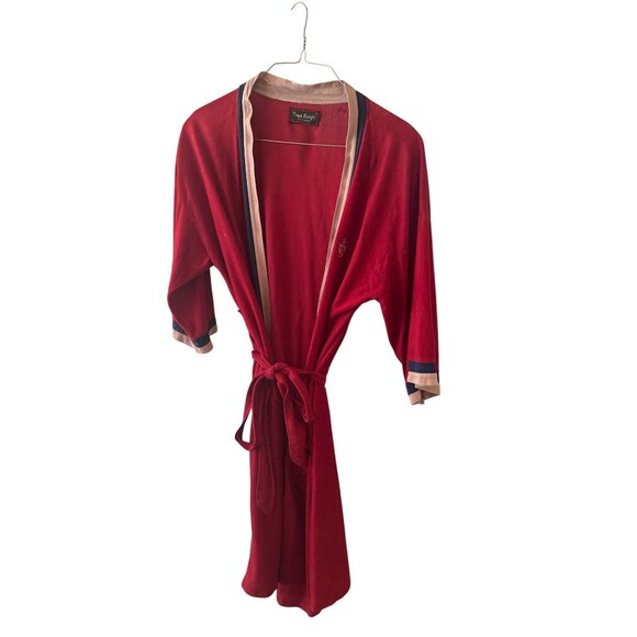 Royal Knight Mens Red Velvet Bathrobe With Belt & Monogram One Size - Picture 1 of 5